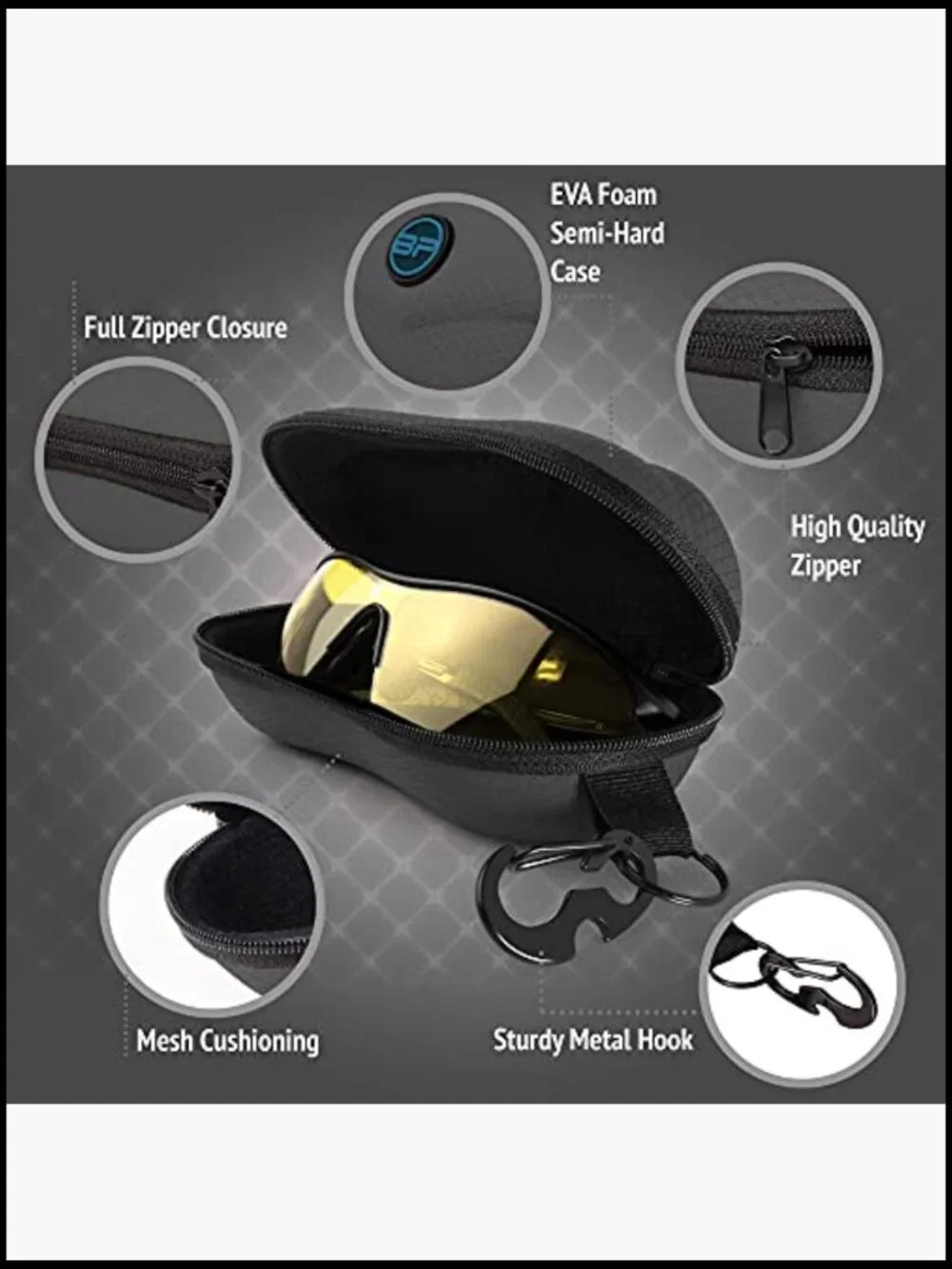 Semi-Hard EVA Sunglasses Case with Metal Belt Clip